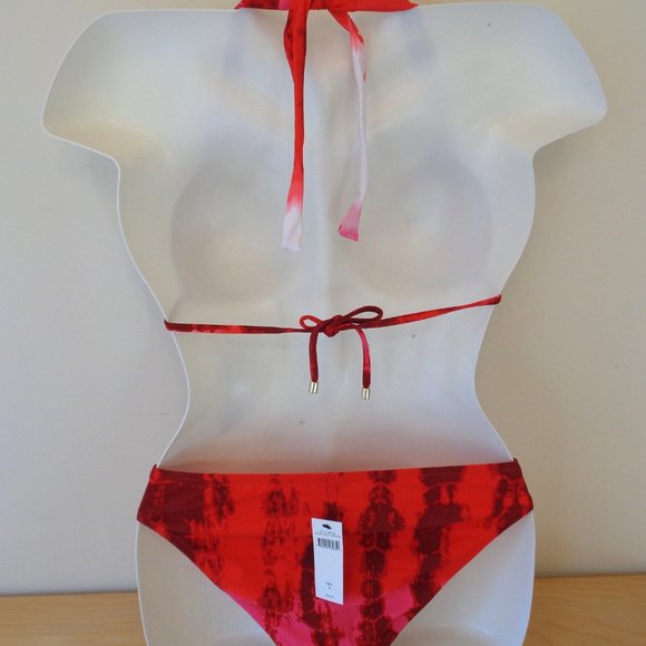 Natori Ocean Cloud Bikini Swimsuit 2 PC Triangle Slider Pink Tie Dye Size Medium - Picture 4 of 7